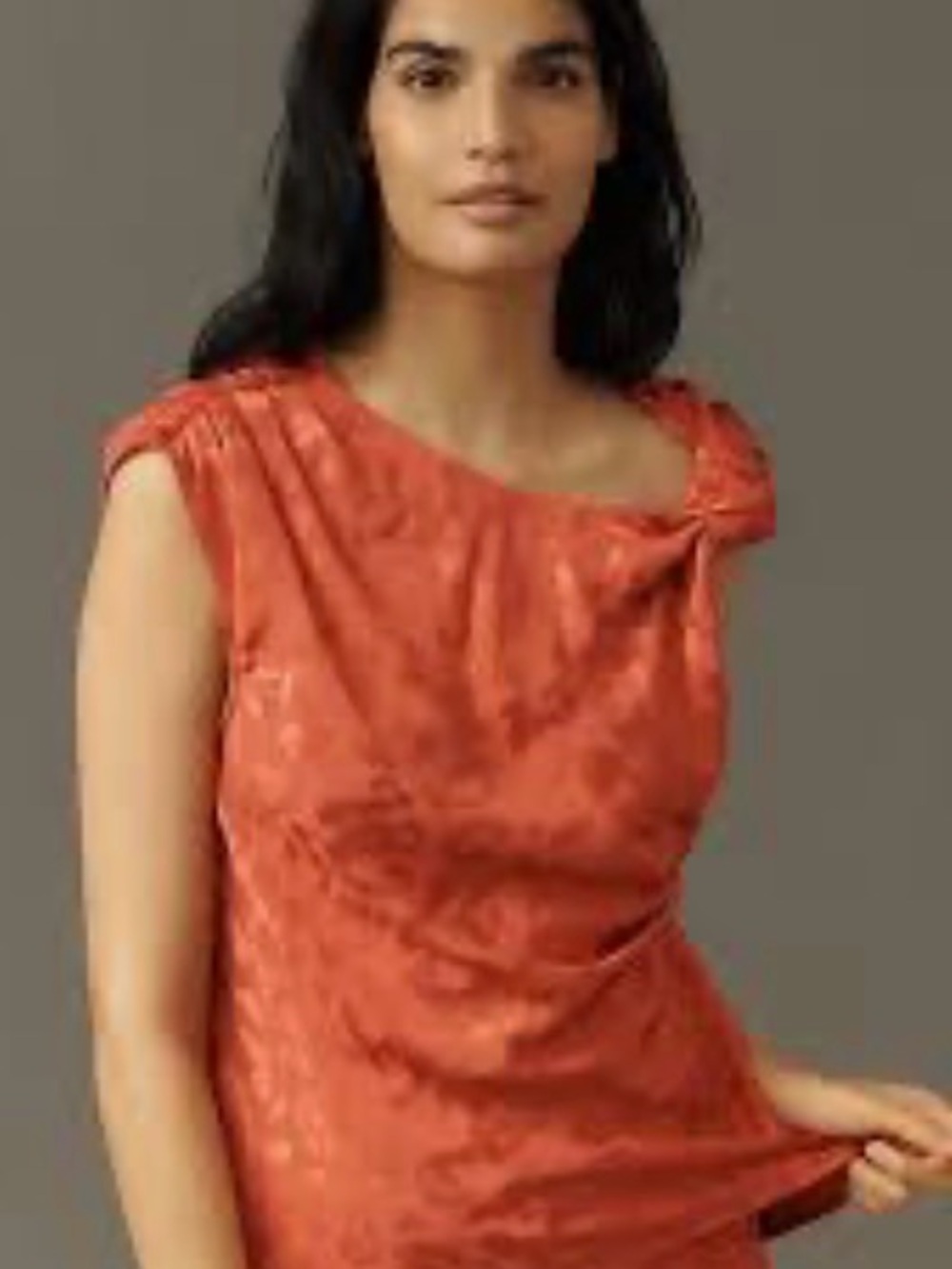 FARM Rio Coral Satin-Texture Sleeveless Top with Knot Detail